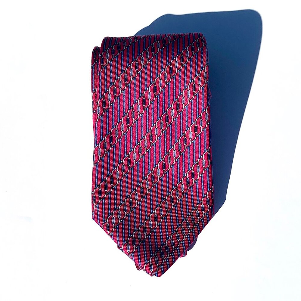 Vintage Hermés Paris Men’s 100% Silk Tie, Horsebit, Light Magenta w/Blue 7040TA